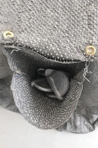 Untitled (Caravan) (detail), 2019, Covercraft DustTop car cover (1994 Dodge Grand Caravan), polypropylene plastic pellets, #40 tapioca pearls, Arrowhead Mills Puffed Millet Cereal, puffed quinoa, Spicy World Sugar Coated Fennel Seeds, Rani Sugar Coated Fennel Candy (Meeti Saunf), Wilton Sugar Pearls (White, Black, Silver), Gold Medal Virgin Expanded Polysyrene Bean Bag Refill, Silver Dragees 3mm, Daisy BBs 4.5 millimeter, War Inc. 12g Airsoft BBs (Camo), Sea Pearls Lead Shot Soft Weights, Aleene’s 36116 Original Tacky Glue, Aleenes Fabric Fusion Adhesive and Plaid Delta Sobo Craft and Fabric Glue, BLACK JACK Silver Seal 300 Aluminum Reflective Roof Coating, 3 plastic folding tables, wire and grommets, windshield pockets, 32 cast aluminium, Bench 2019 stones, 72 × 275 × 254 cm (undefined), Nancy Lupo, Jan Kaps, Cologne