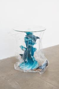 Sb Fuller, /d_fntn, 2012/2018, glass, aluminium, polystone, plastic bag, magazine advertisements, tape, 70 × 48.3 × 48.3 cm (undefined), undefined, Jan Kaps, Cologne