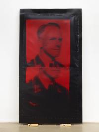 lab view 02 — Wilhelm Schlüter (great-grandfather, red glitch chromogenic iteration, two times 5 seconds, paper moved between exposures) (2025), Akosua Viktoria Adu-Sanyah, Jan Kaps, Cologne