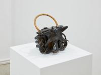 Untitled (flying squirrel and flat twin engine), 2009, Carved and welded steel, grease, rattan
, 31 × 26 × 20 cm (undefined), Daniel Dewar & Grégory Gicquel, Jan Kaps, Cologne