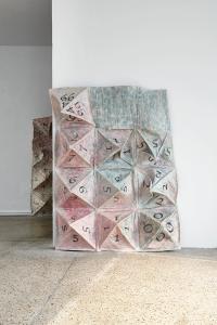 Reteller, 2019, Elmer's Glue, Basswood, Toilet paper (Angel Soft Pretty Prints ©2004, Northern Soft Prints Bathroom Tissue ©1984, Family Scott Floral ©1977) Paper Placemats (Family Scott ©1960, 1966, 1967, 1968), Several Foliage Paper Napkins, and 9B graphite pencil, 159 × 117 × 36 cm (undefined), Nancy Lupo, Jan Kaps, Cologne