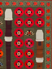 Embroidered quilt with hebe tiger moths, opium poppy flowers and flutes (2022), Daniel Dewar & Grégory Gicquel, Jan Kaps, Cologne