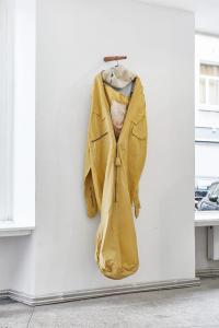 F.MARQUESPENTEADO, PROTEGER SEAN, 2014, Synthetic fiber sleeping bag, with hand and machine embroidery, and wood hanger with lambskin, 187 × 80 cm (undefined), undefined, Jan Kaps, Cologne