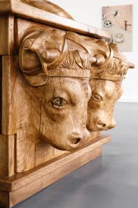 Oak dresser with harnessed oxen (detail), 2017, 141 × 135 × 100 cm (undefined), Daniel Dewar & Grégory Gicquel, Witte De With Center For Contemporary Art, Rotterdam