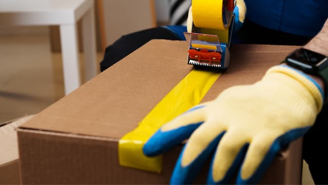 someone taping up a box