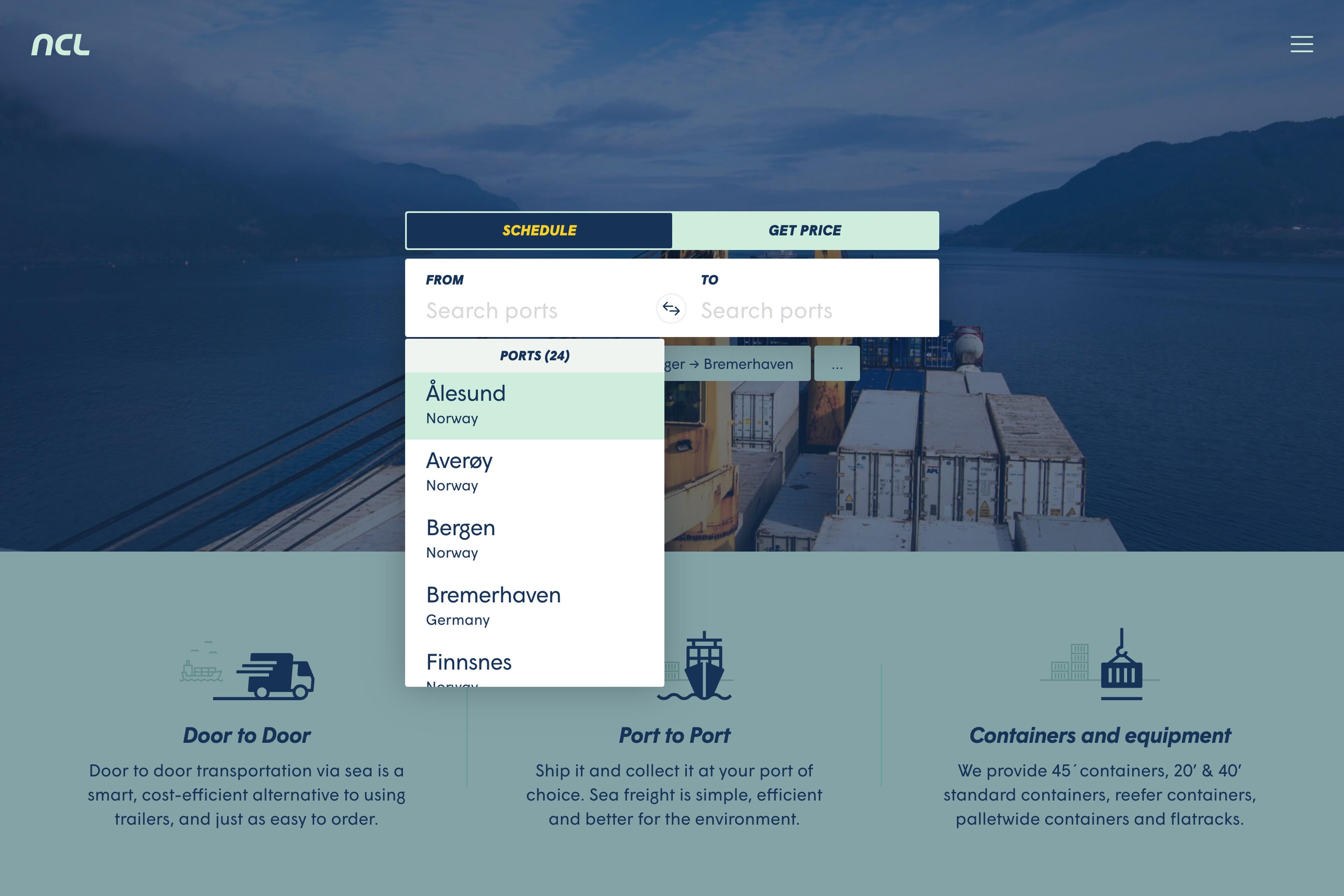 Skjermbilde med rutesøk.