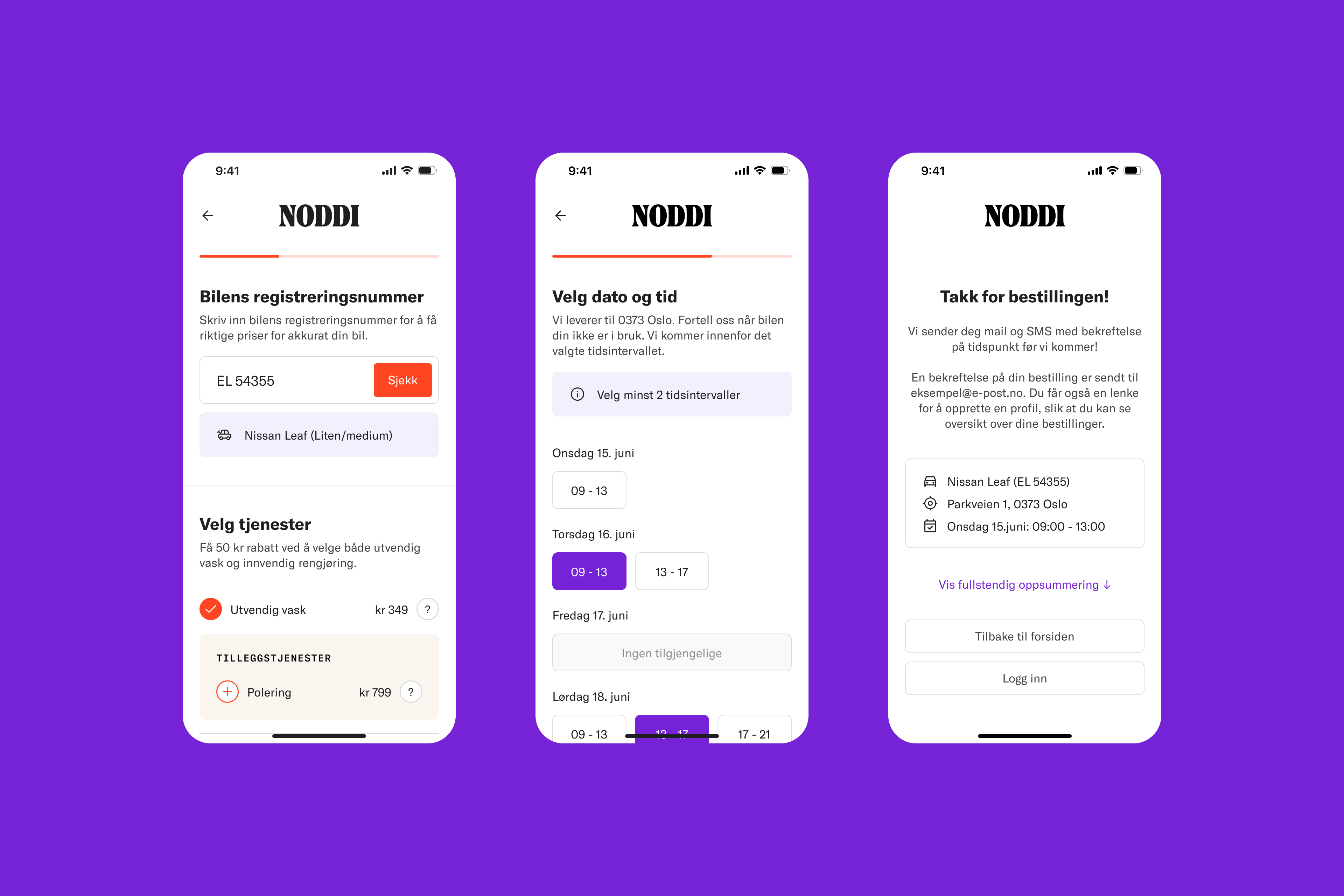 Skjermbilder av brukerflyt