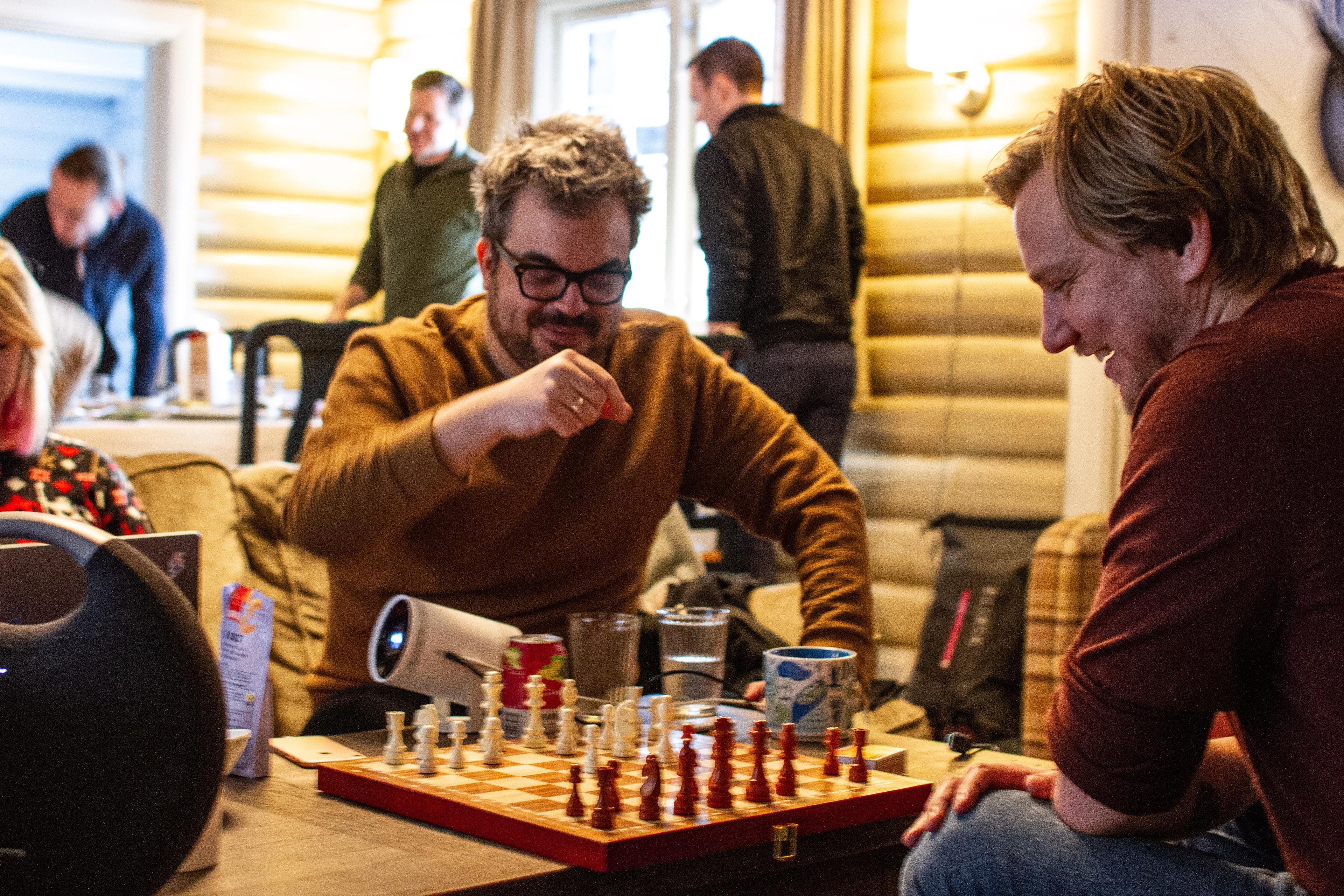 Playing chess at a company retreat