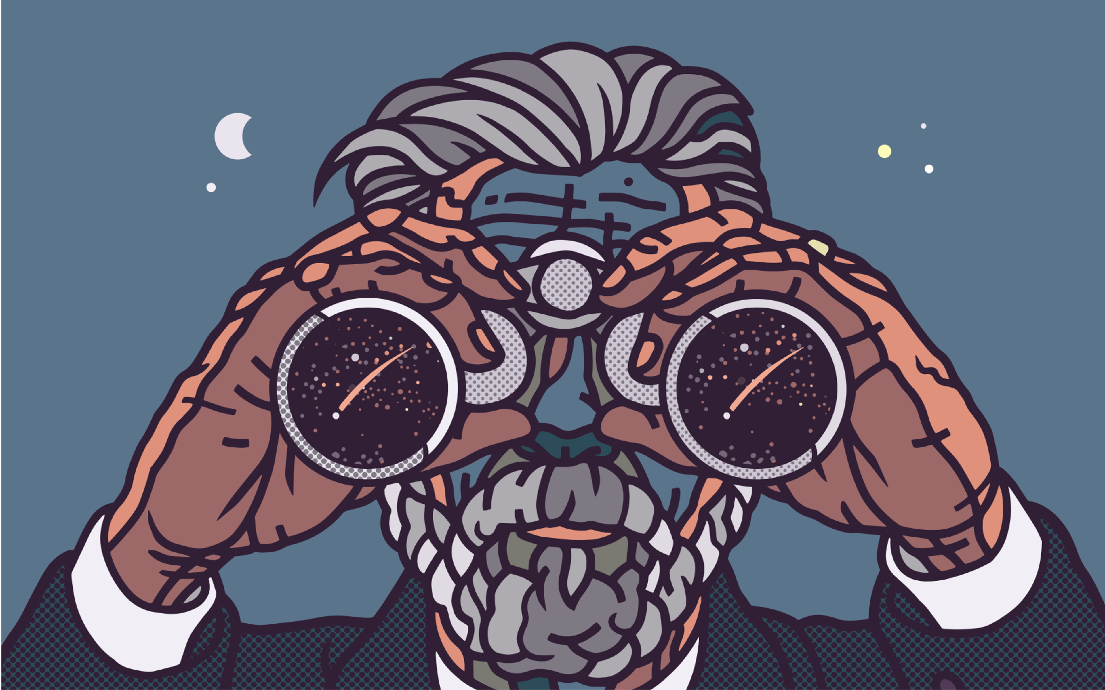 Illustrasjon av en sjømann med kikkert (illustrasjon: Børge Bredenbekk)