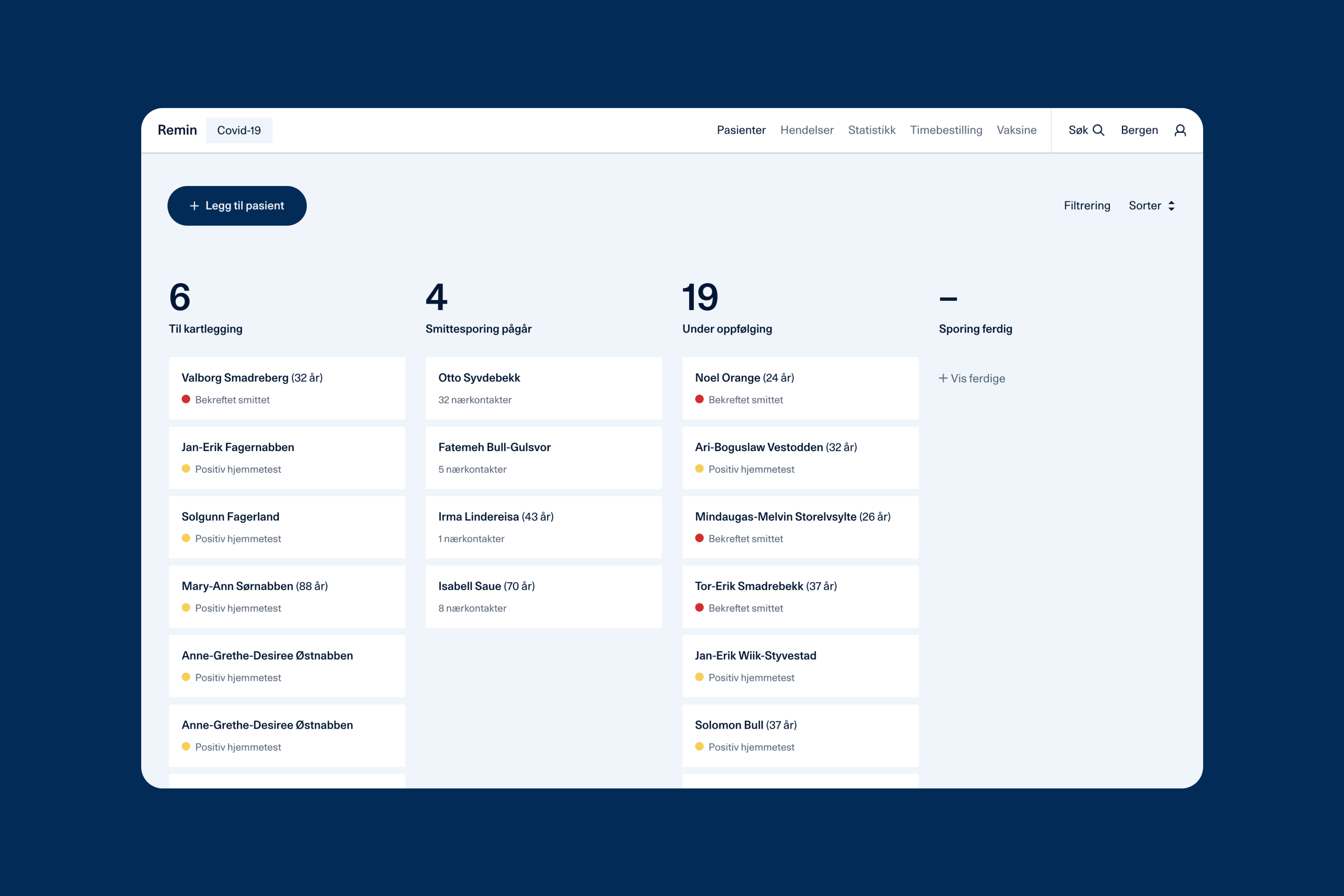 Remin Smittesporing, skjermbilde