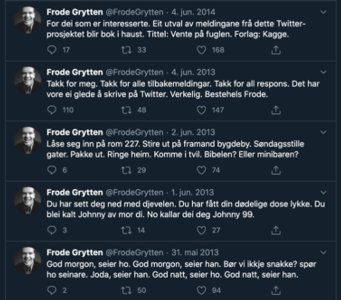 Twitter innlegg fra Frode Grytten