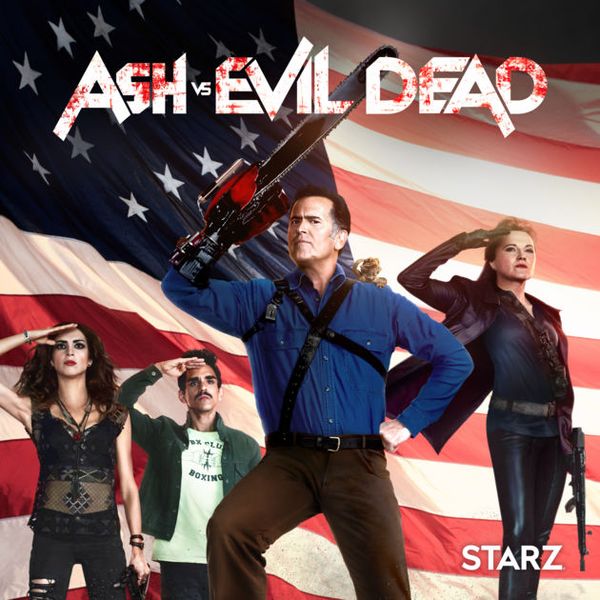 Ash verses Evil dead plakat 4 personer viser salute til USA flagget