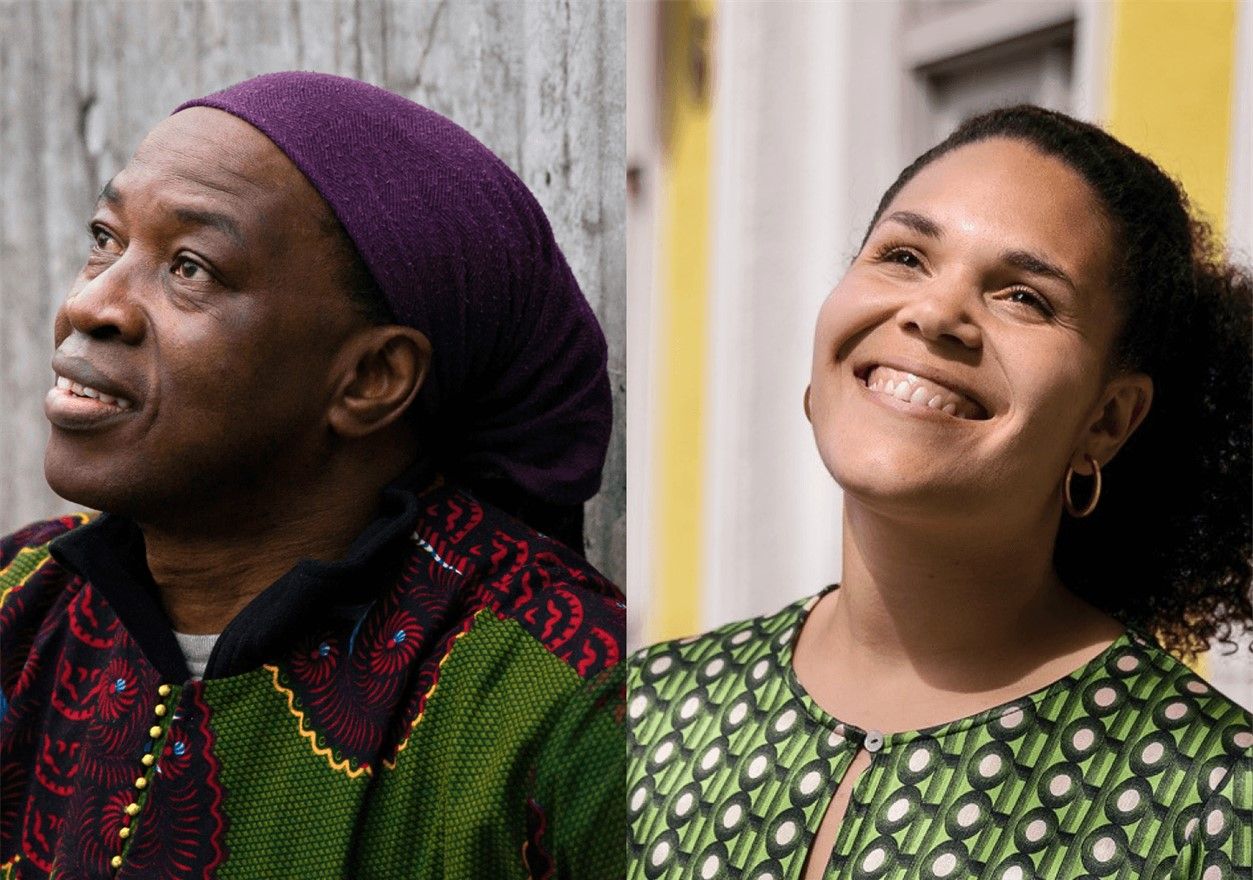 Sammensatt foto av mann og kvinne.