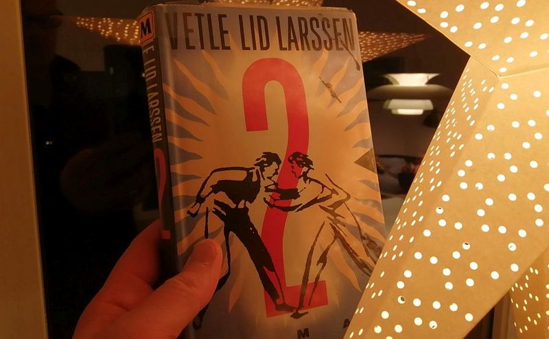 Romanen 2 av Vetle Lid Larssen holdt foran en lampe formet som julestjerne