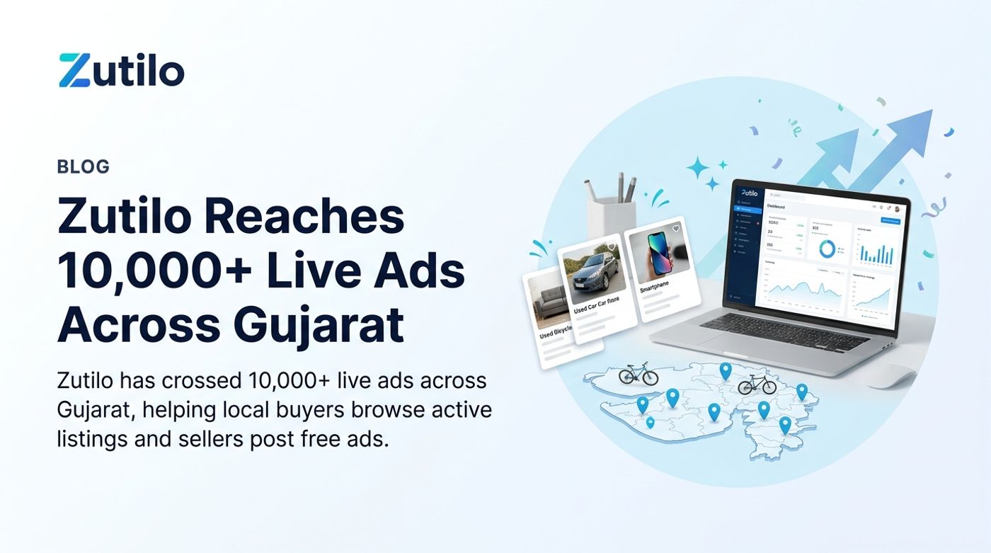 Zutilo blog hero image celebrating 10,000+ live ads across Gujarat Zutilo blog hero image celebrating 10,000+ live ads across Gujarat