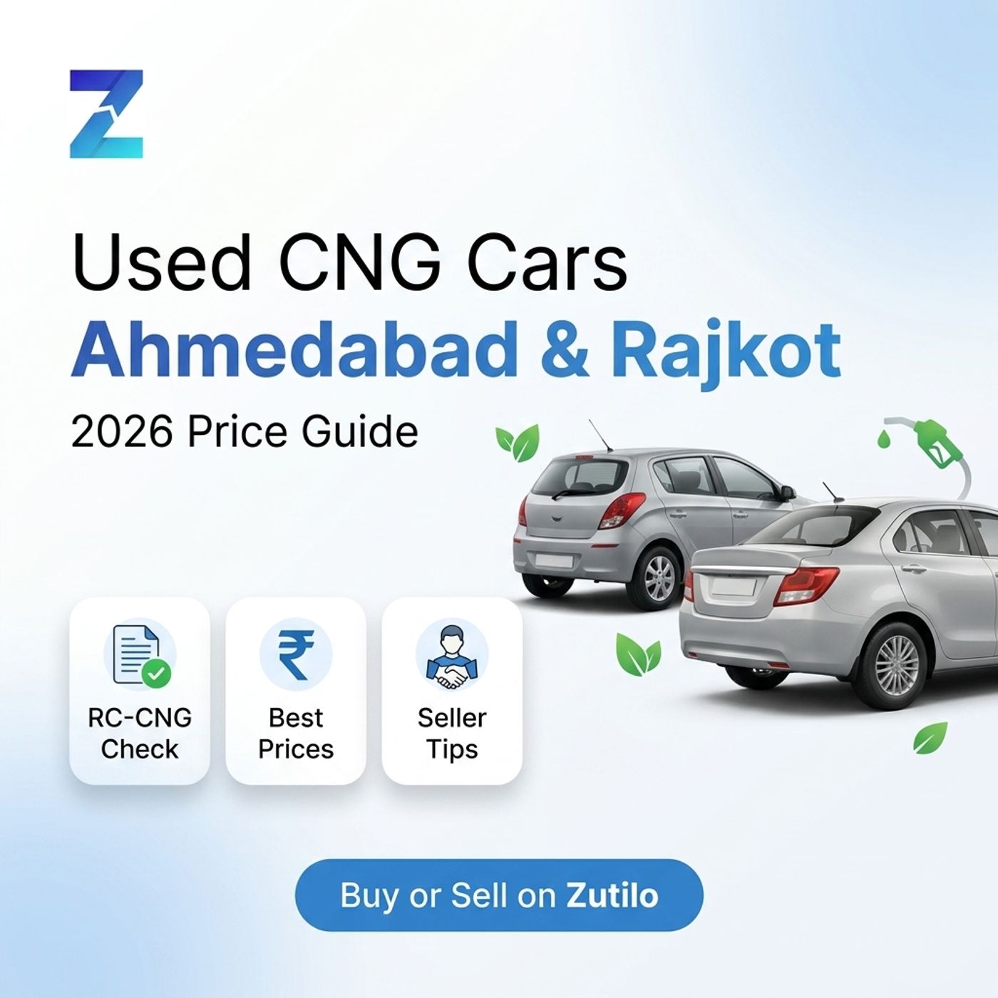 Used CNG cars in Ahmedabad and Rajkot 2026 price guide with RC-CNG kit checklist and seller tips on Zutilo Used CNG cars in Ahmedabad and Rajkot 2026 price guide with RC-CNG kit checklist and seller tips on Zutilo