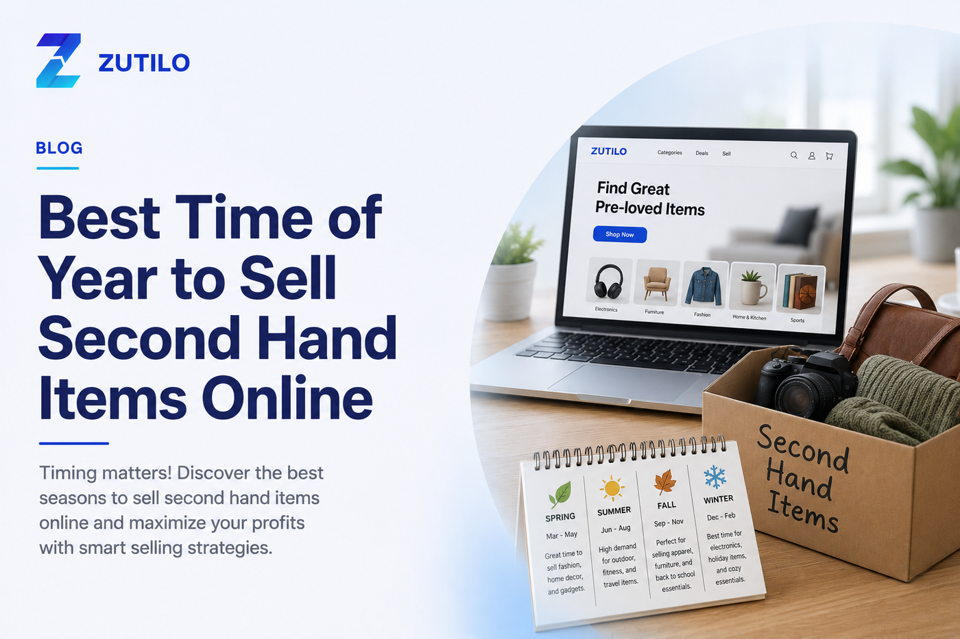 Zutilo blog hero image for the best time of year to sell second hand items online Zutilo blog hero image for the best time of year to sell second hand items online