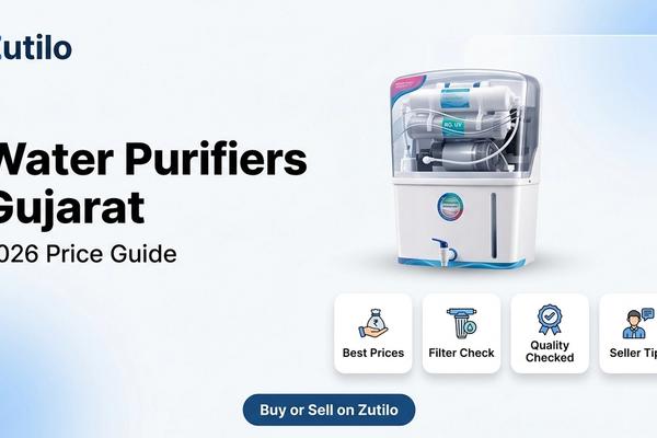 Zutilo blog cover for second-hand water purifiers in Ahmedabad and Gujarat 2026 Zutilo blog cover for second-hand water purifiers in Ahmedabad and Gujarat 2026