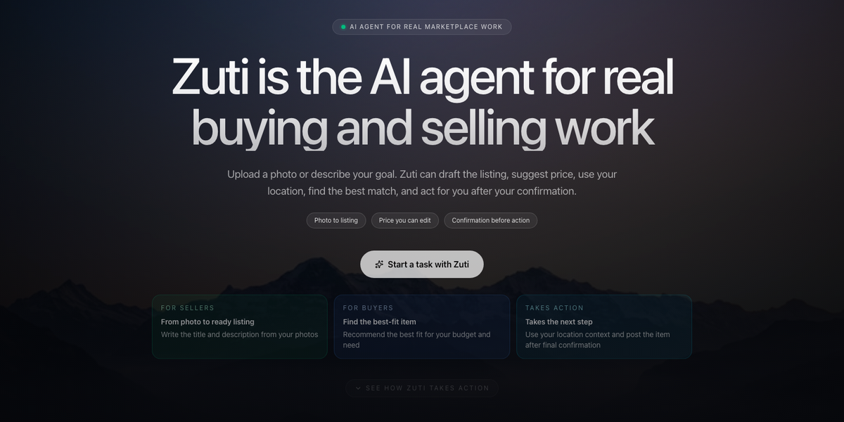 Zuti homepage hero on desktop Zuti homepage hero on desktop