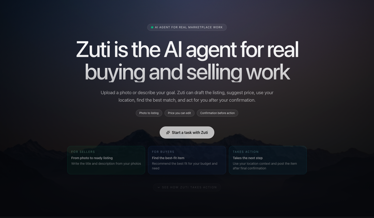 Zuti homepage hero on desktop Zuti homepage hero on desktop