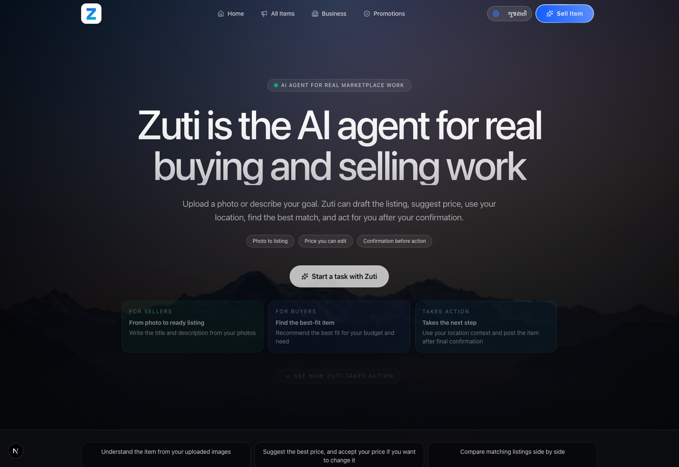 Zuti homepage hero on desktop Zuti homepage hero on desktop