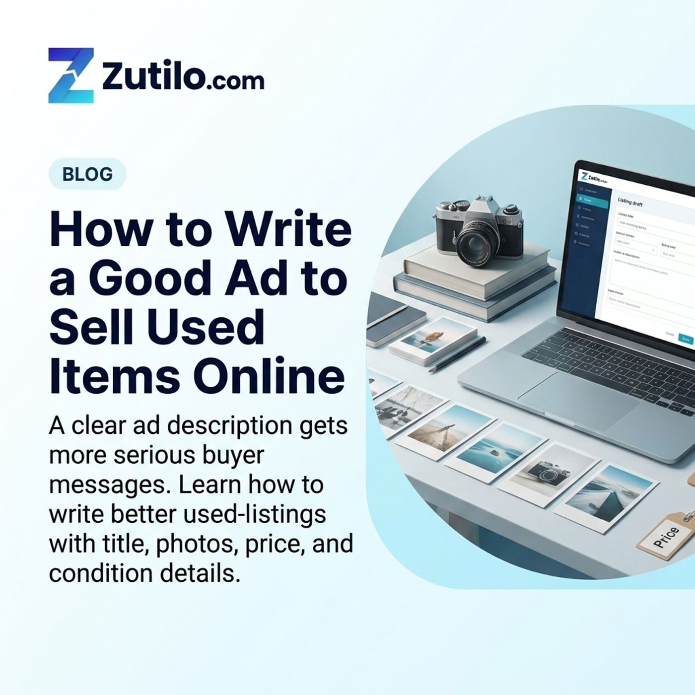 Zutilo blog hero image for writing a good ad to sell used items online Zutilo blog hero image for writing a good ad to sell used items online