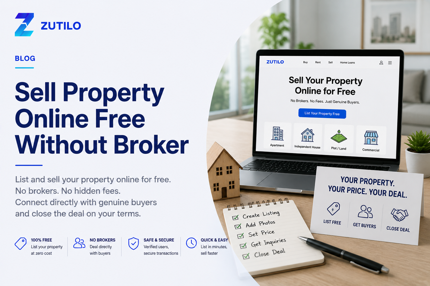 Zutilo blog hero image for Sell Property Online Free Without Broker Zutilo blog hero image for Sell Property Online Free Without Broker