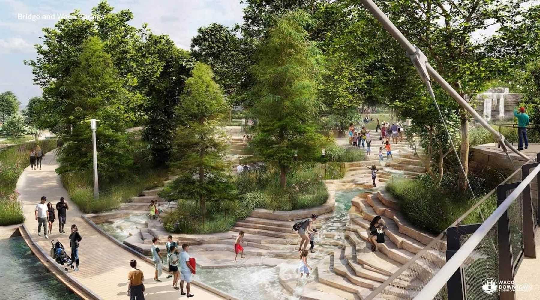 Waco downtown redevelopment rendering — Bridge and Waco Springs