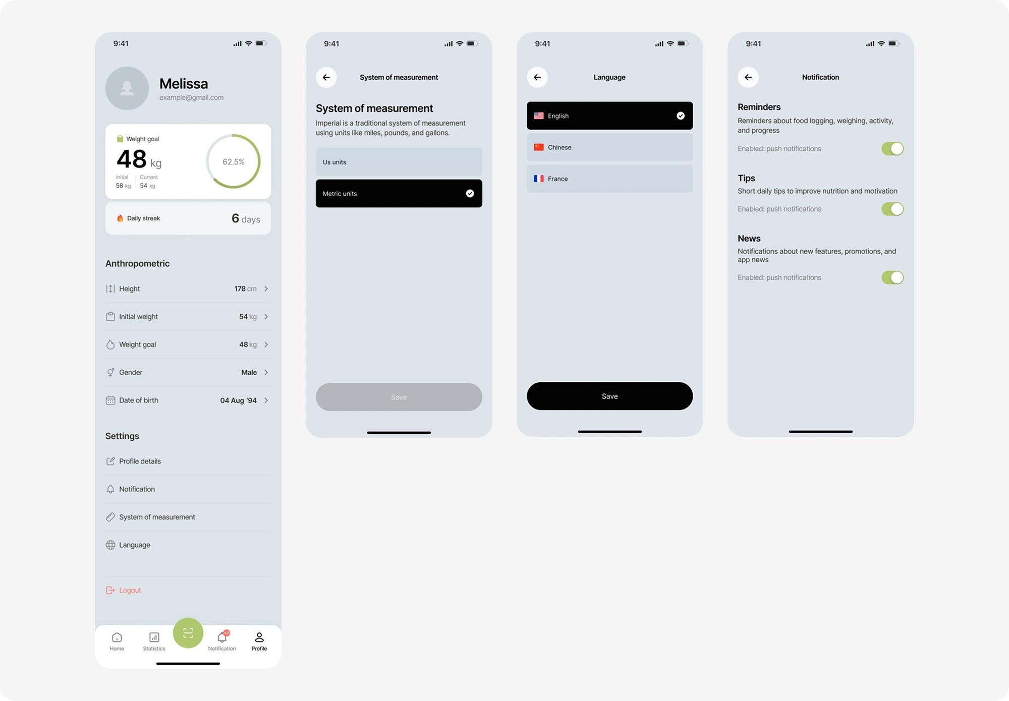 c-counter profile screens ui ux design