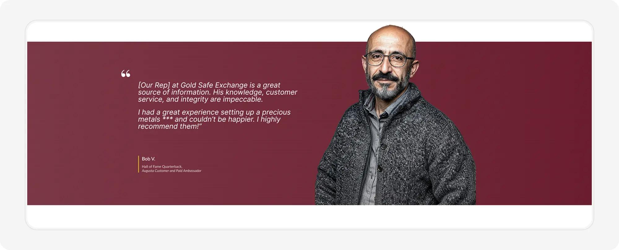 Gold Safe Exchange website ui ux design screen feedback section