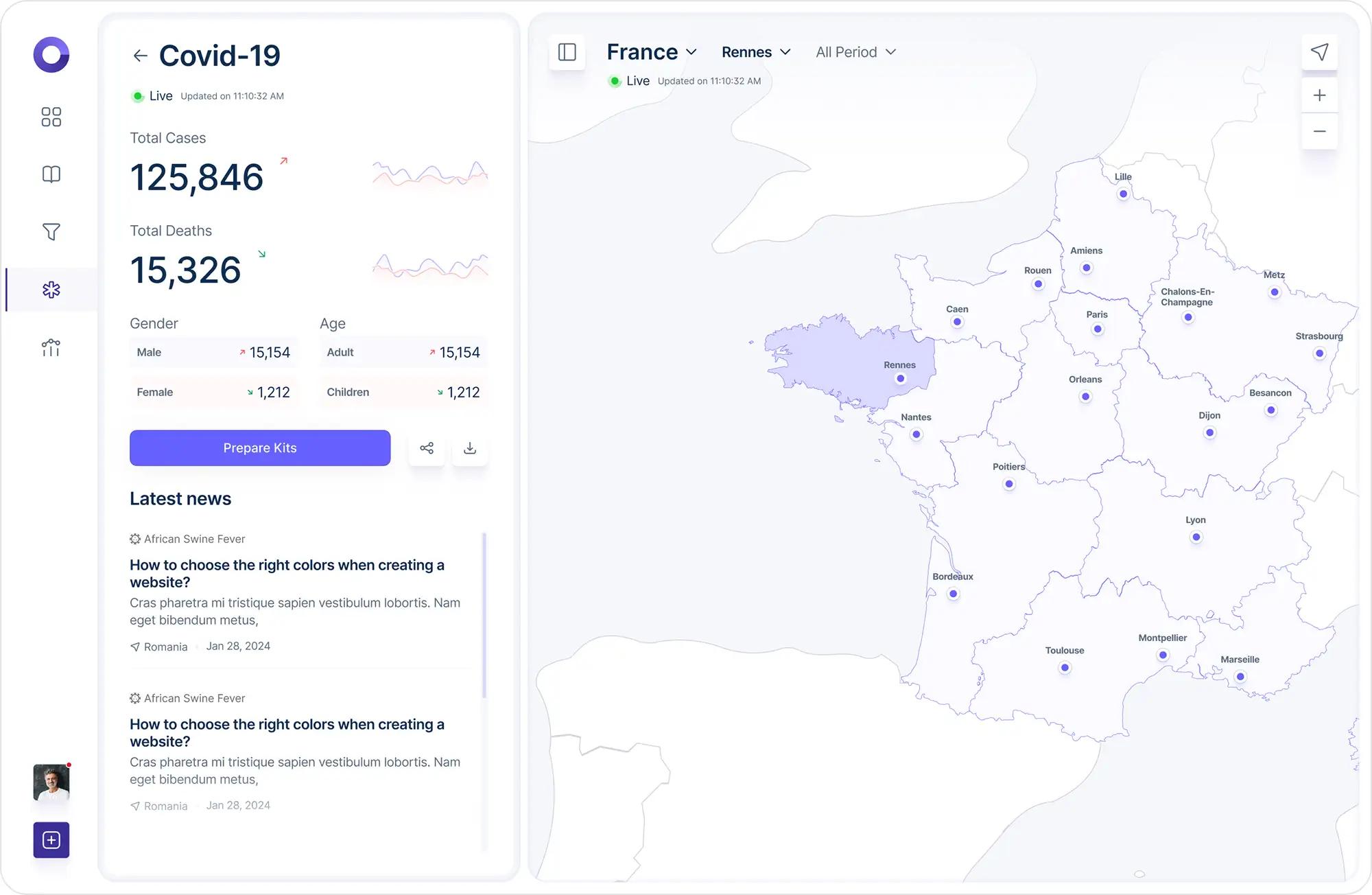 Healthcare map filters screen