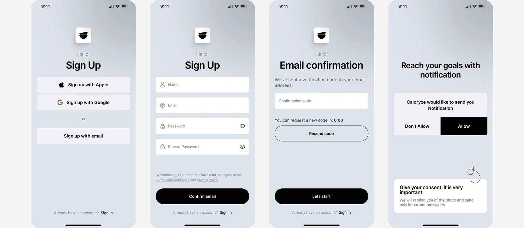 c-counter sign up screens
