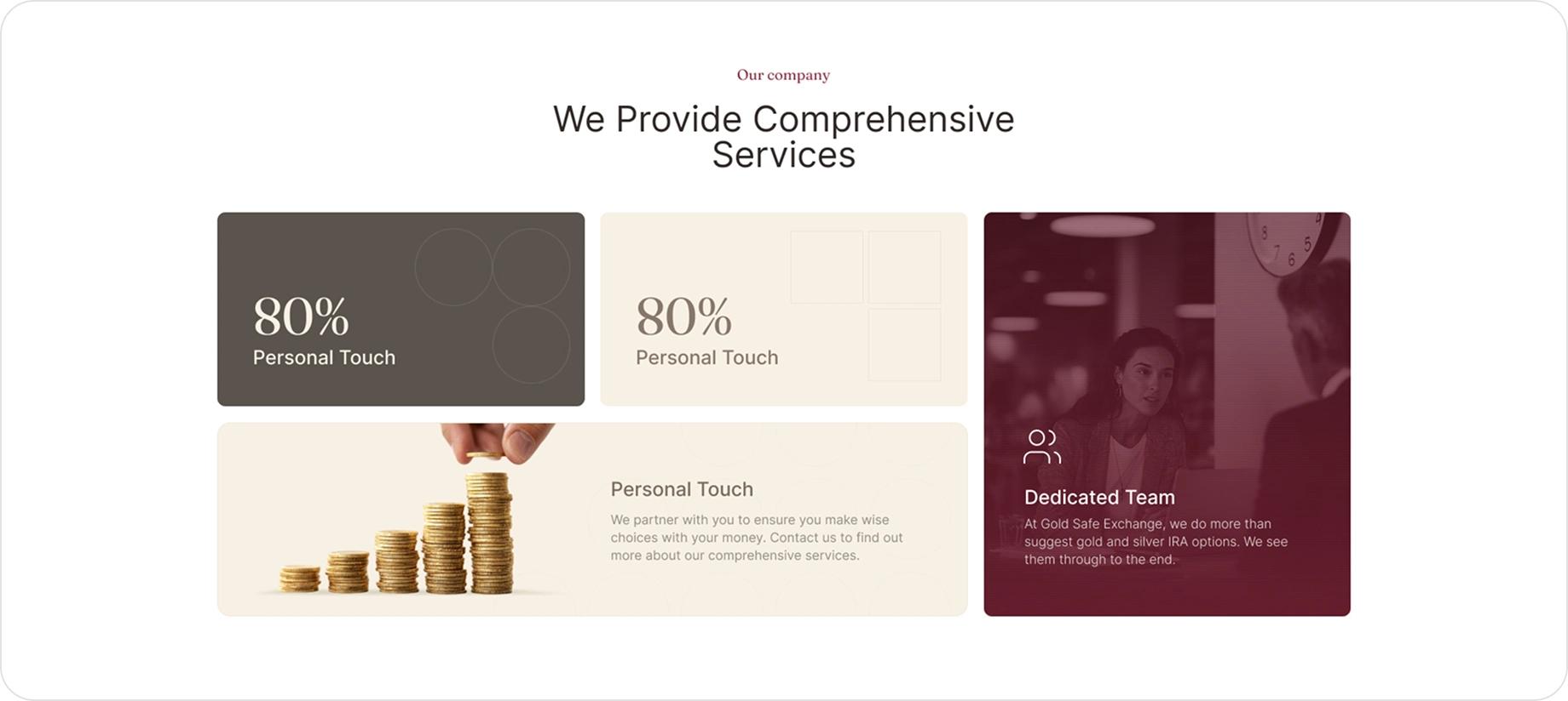 Gold Safe Exchange website ui ux design screen our company section