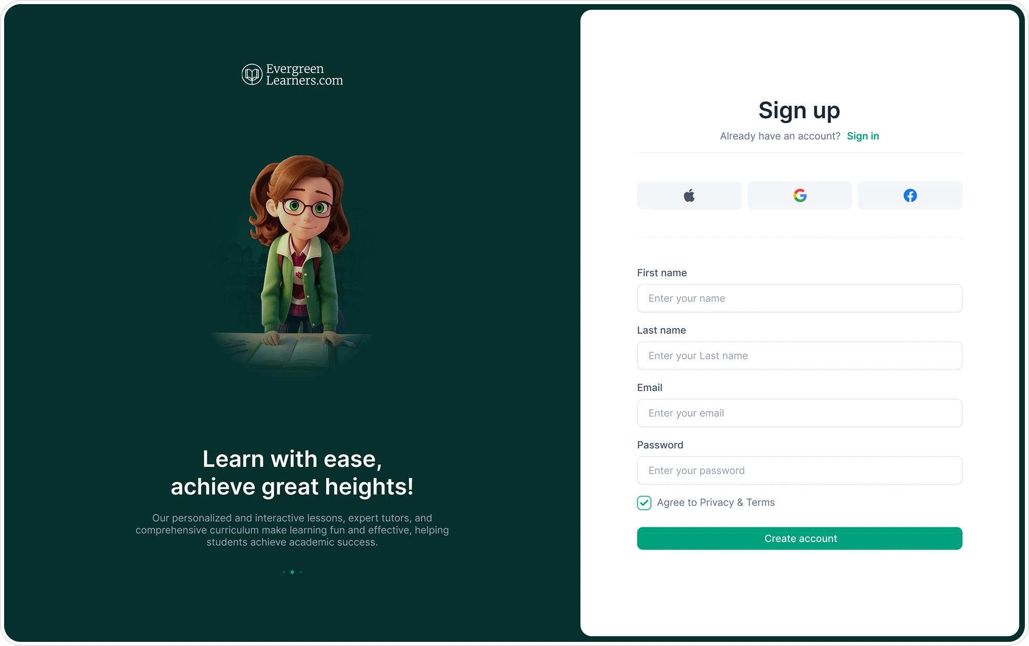 learning web platform ui ux design onboarding