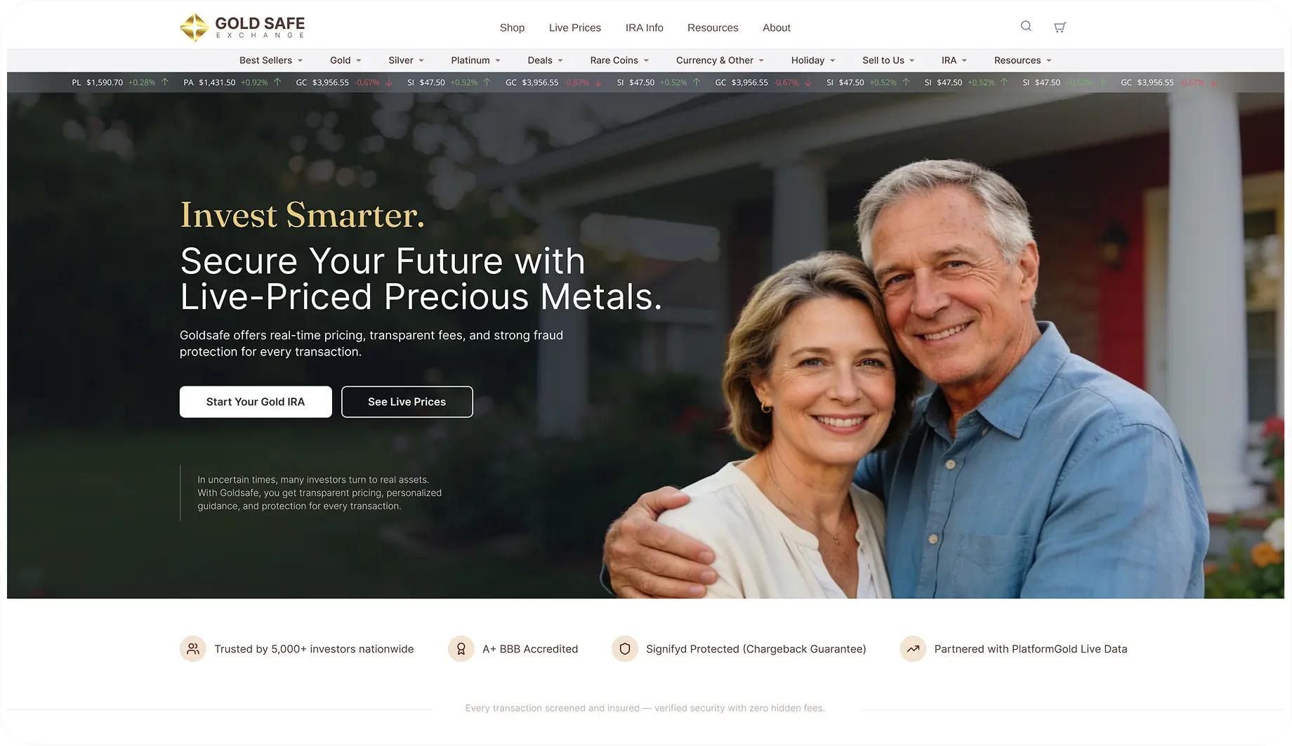 Gold Safe Exchange screen website design