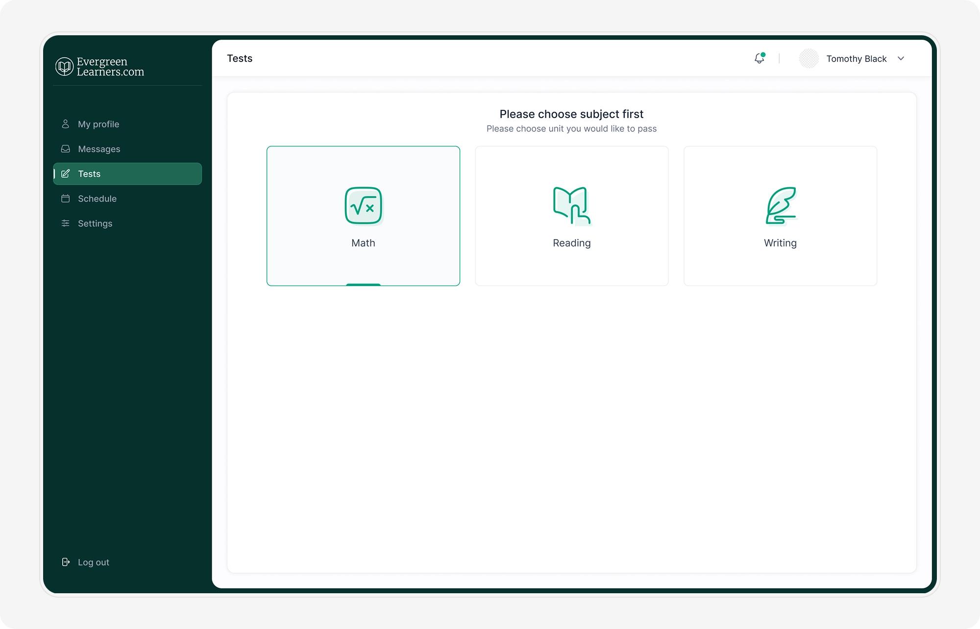 learning web platform ui ux design tests screen
