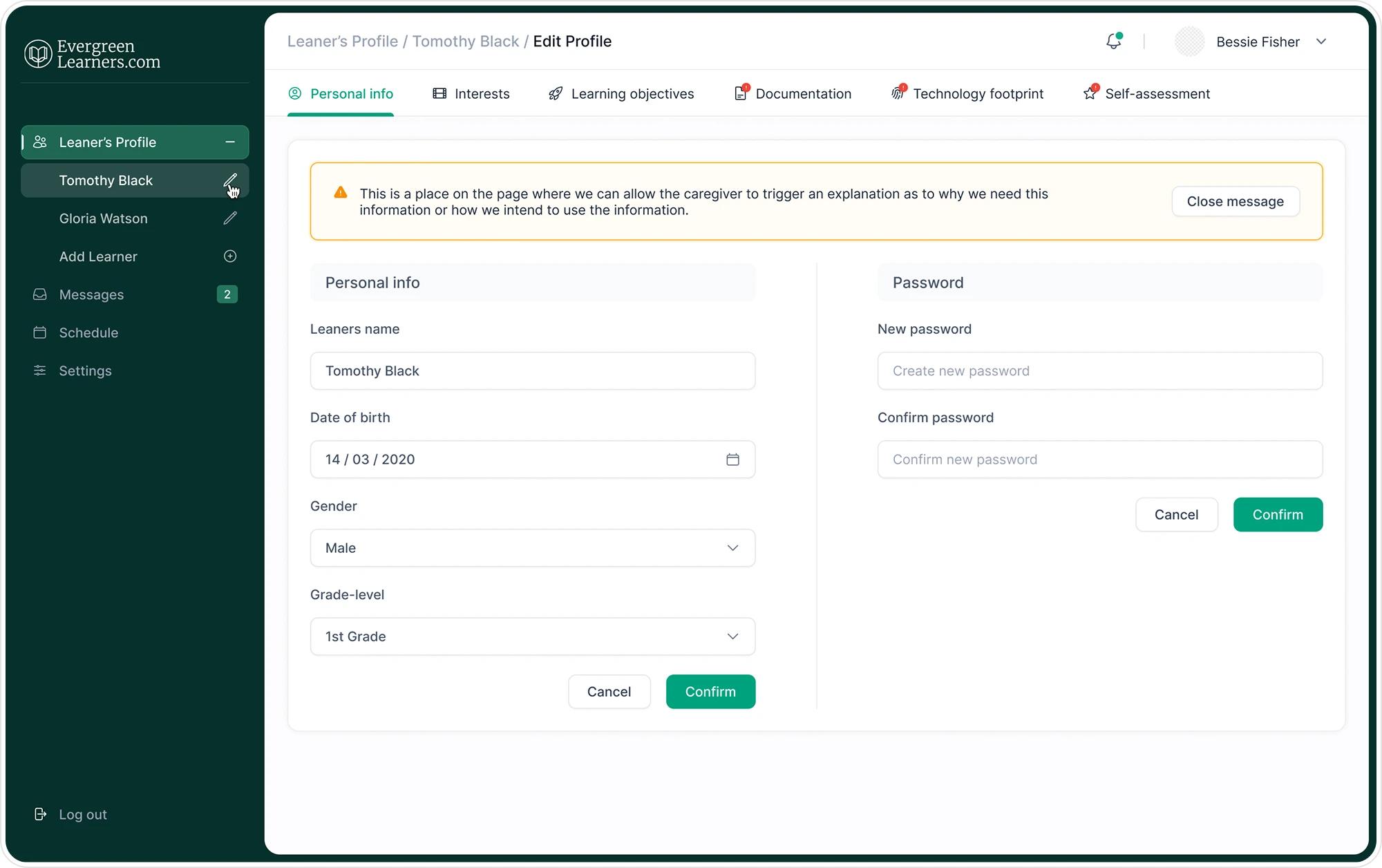 learning web platform ui ux design profile screen