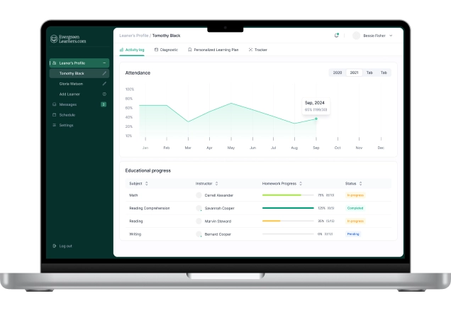evergreen learning dashboard screen ui ux design