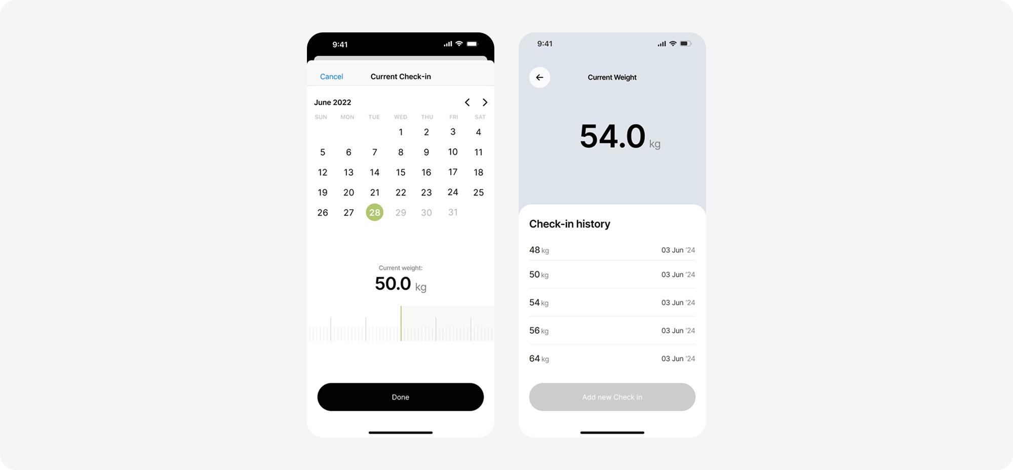 c-counter weight check-in screens