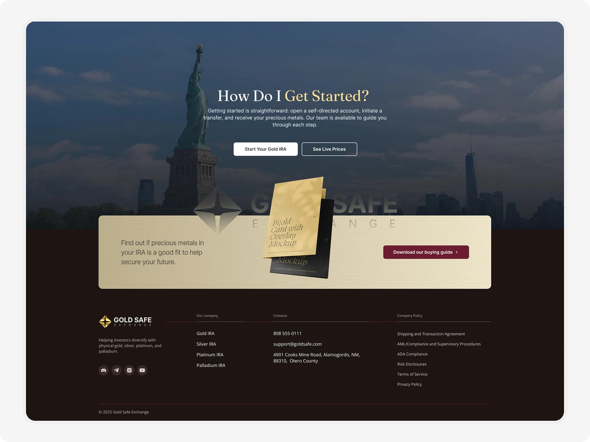 Gold Safe Exchange website ui ux design screen footer