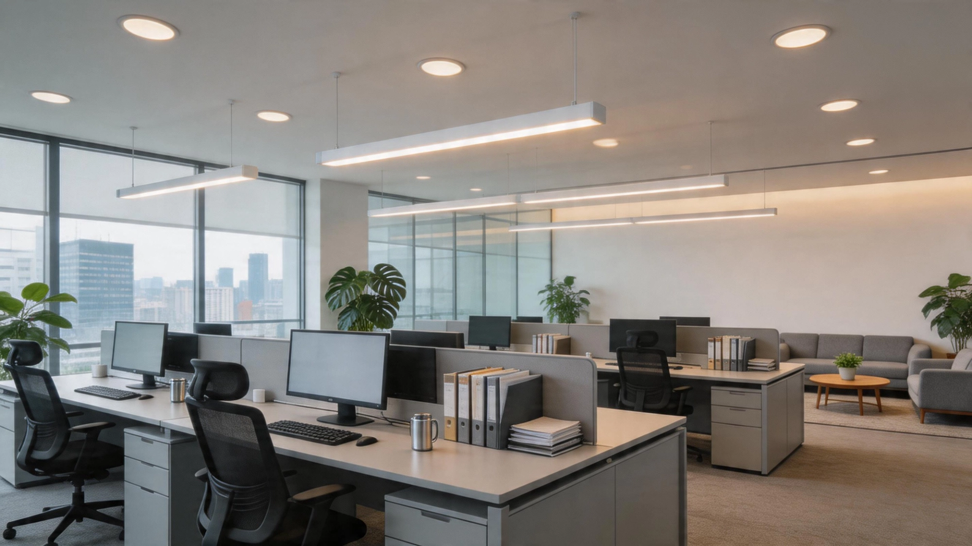 Modern office with professional LED lighting