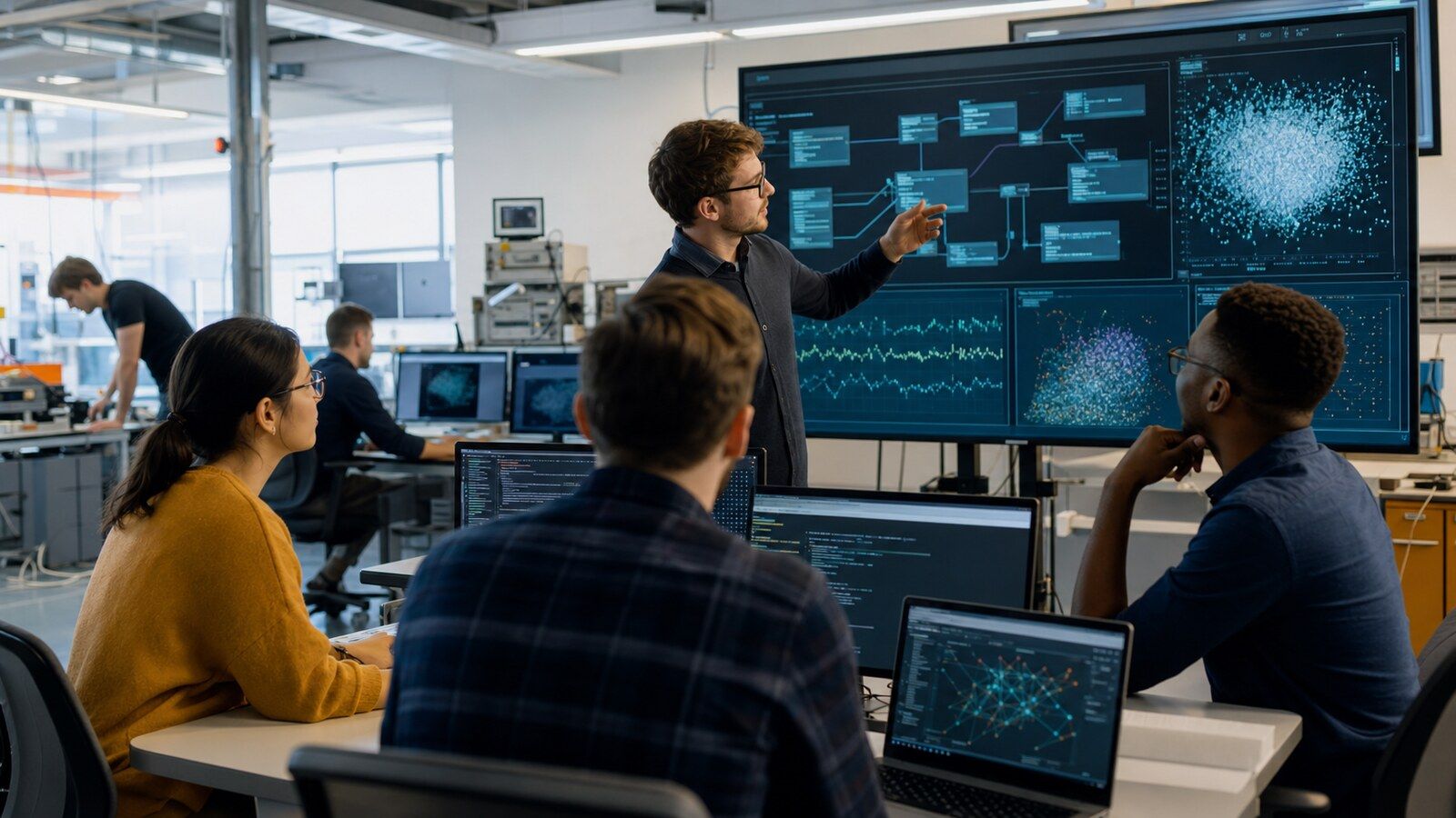 Engineers participating in a hands-on artificial intelligence certification workshop