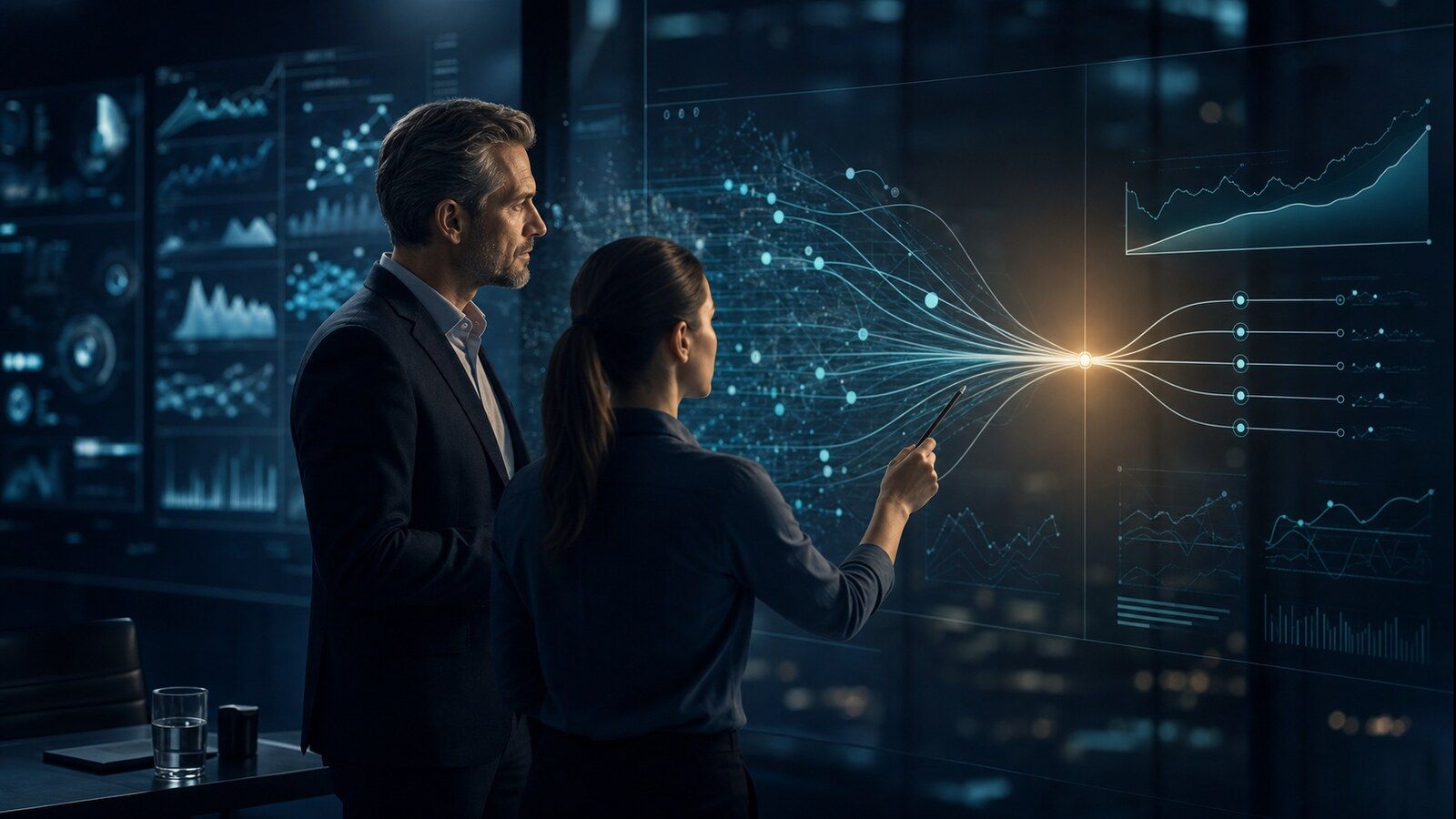 Analysts refining business intelligence visuals into a clear executive decision dashboard.