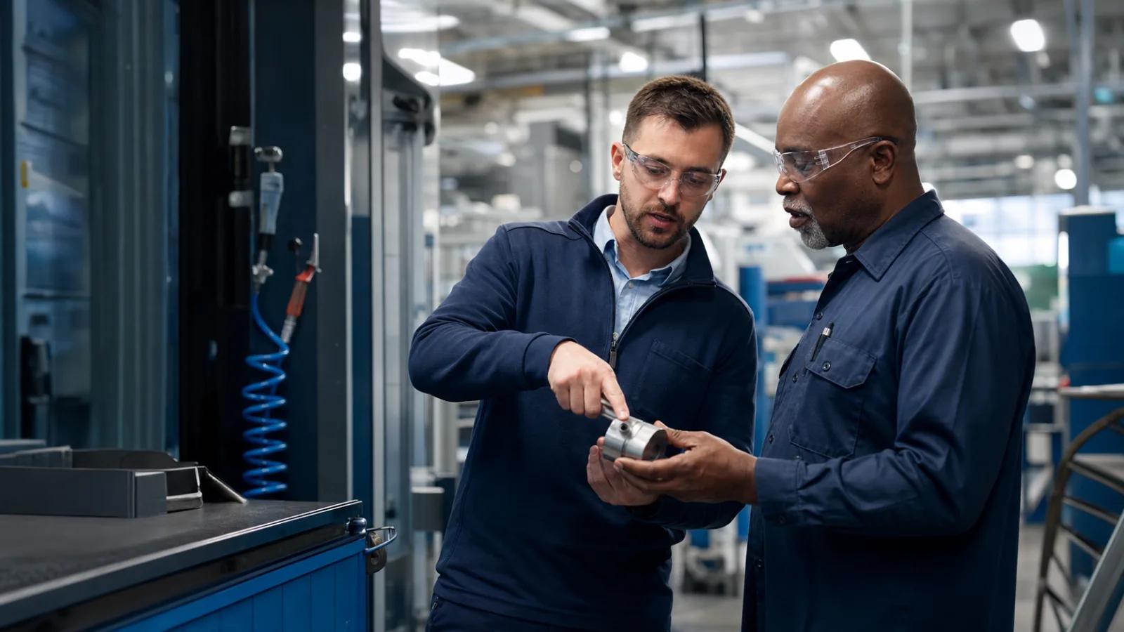 A manufacturing engineer comparing machine data with operator observations