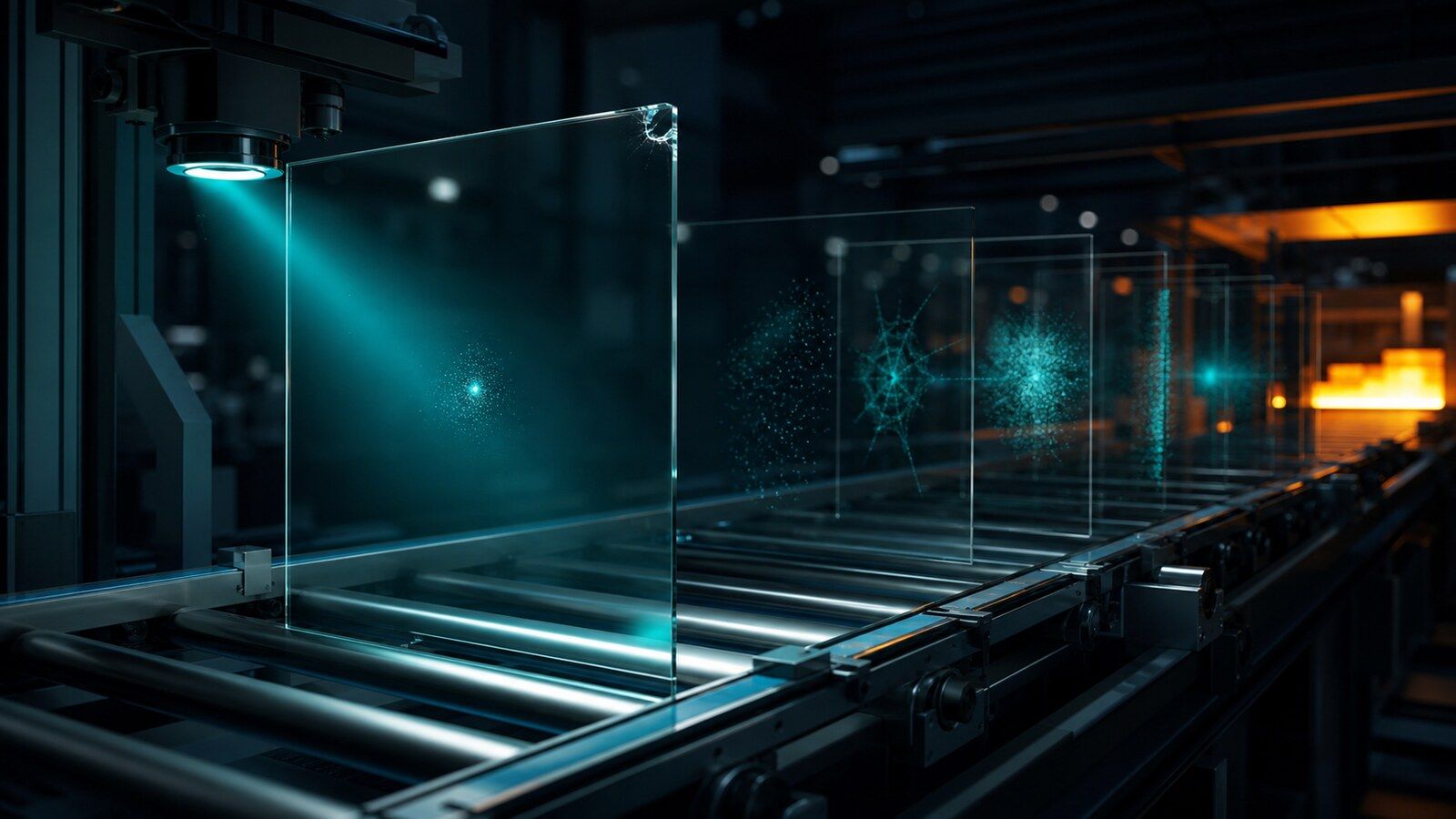 Machine-vision inspection identifying defects in glass with synthetic training examples.