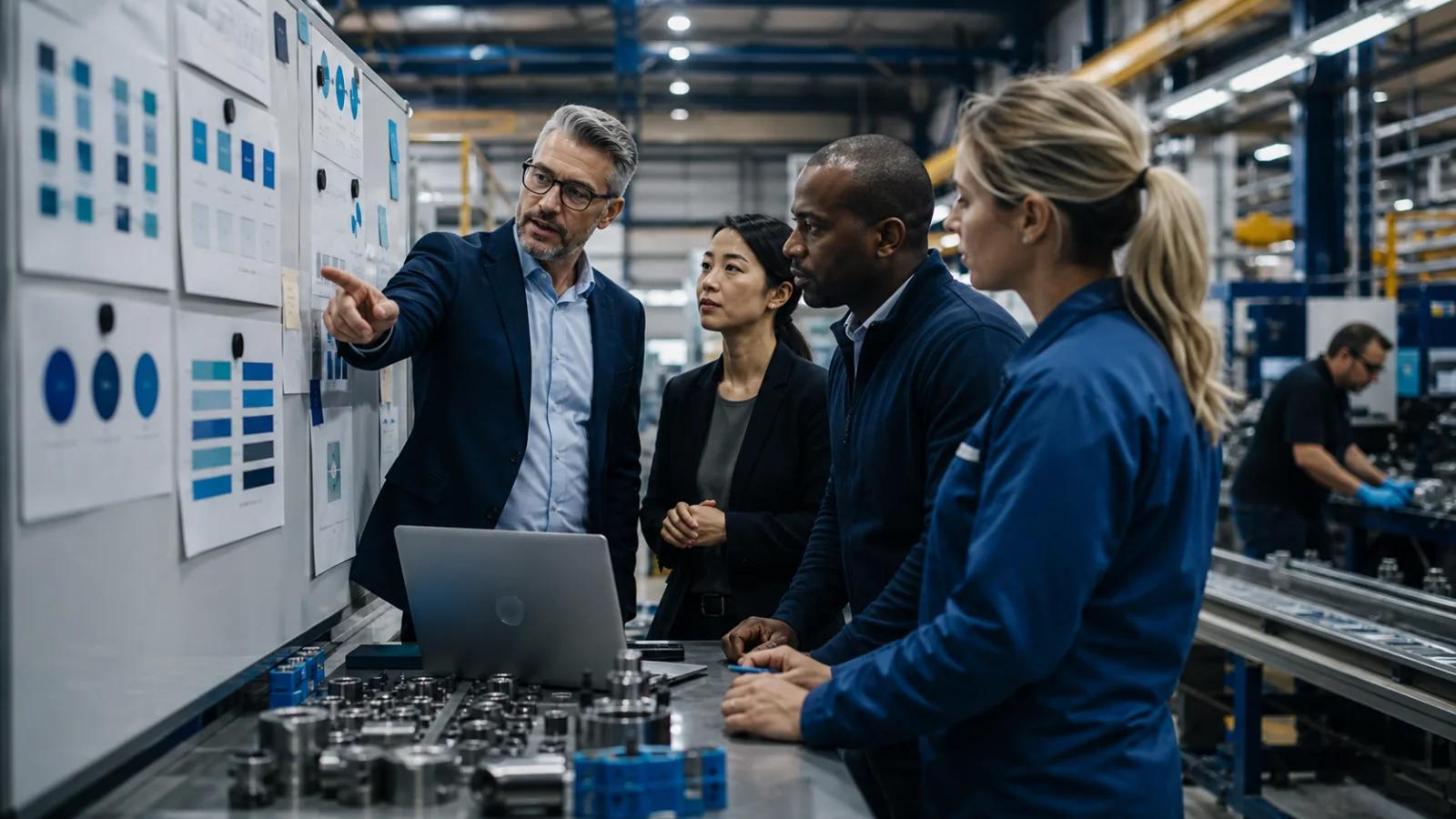 Manufacturing leaders reviewing an AI pilot investment decision with operational evidence