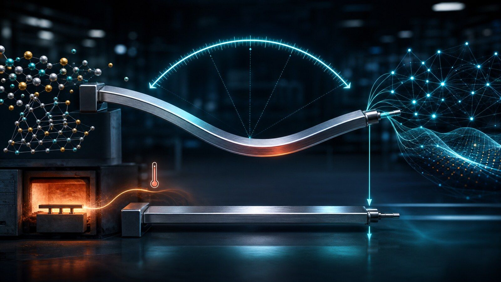 Machine-learning model connecting alloy composition and processing to shape-memory actuation strain.