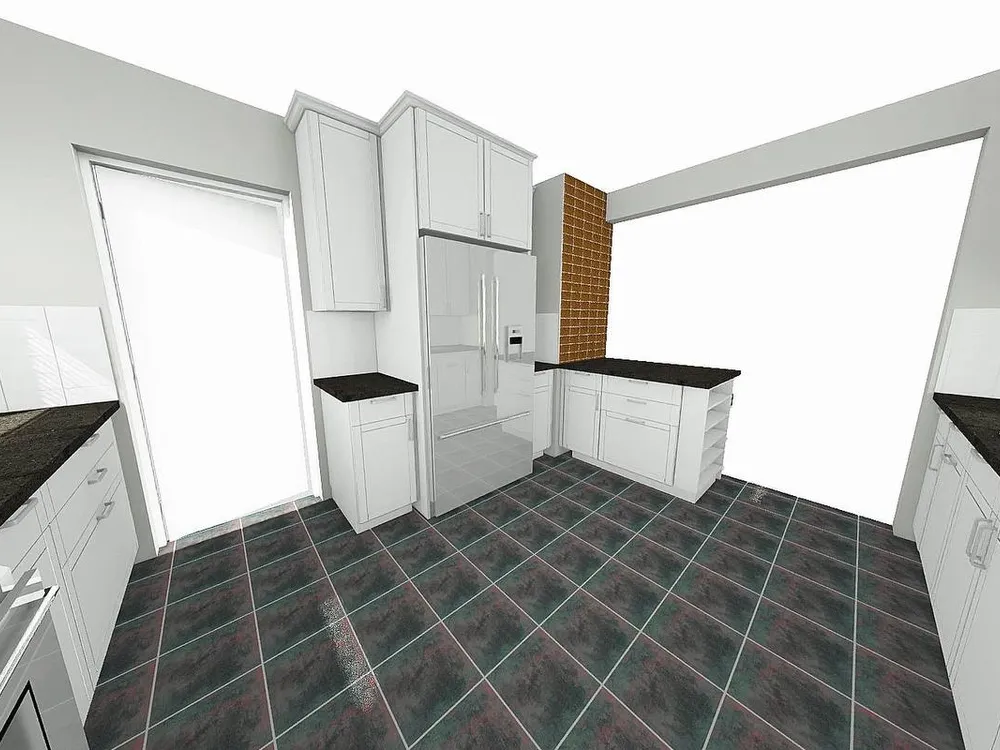 Second rendering of the same kitchen from the doorway