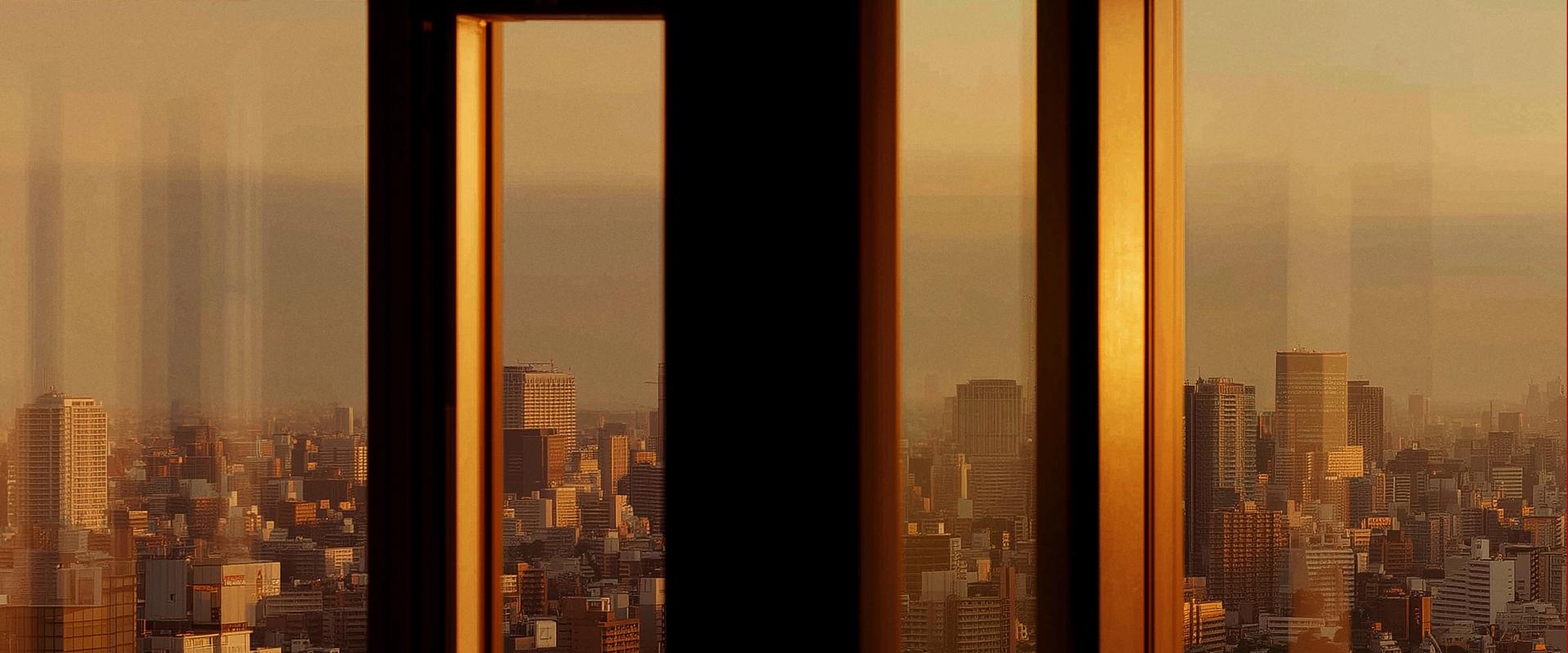 views to the city through a window