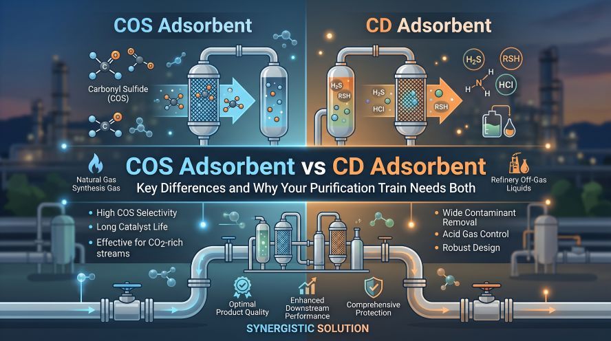 COS Adsorbent vs CD Adsorbent: Key Differences and Why Your Purification Train Needs Both